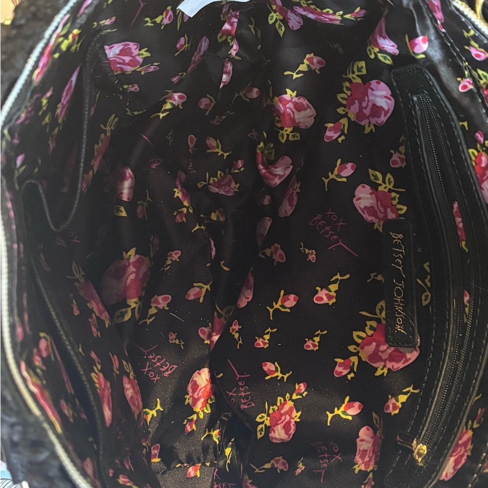 Betsey Johnson Black Faux-Shearling Tote with Crystal and Mirror Accents - Picture 2 of 4